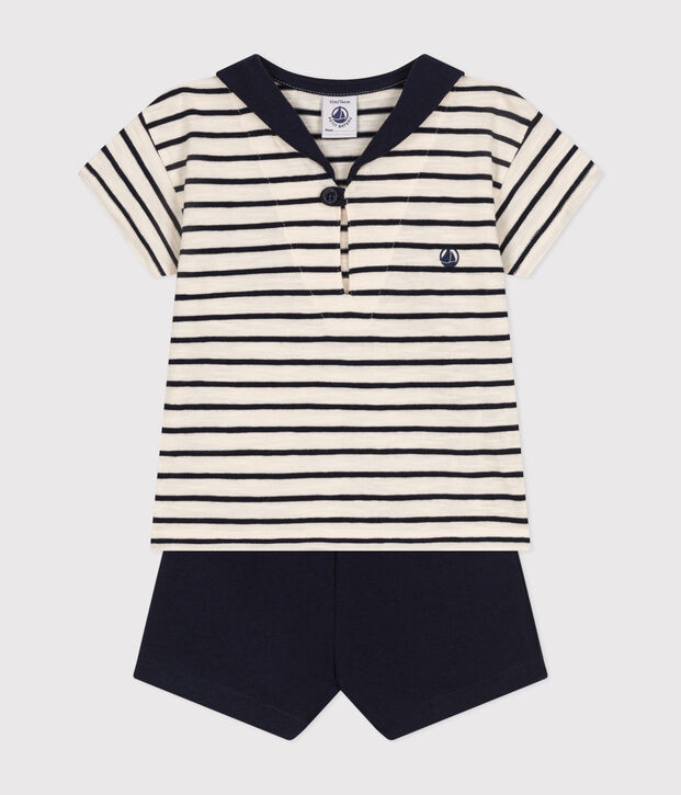 Baby-Set T-Shirt und Shorts aus Jersey naturfarben/blau