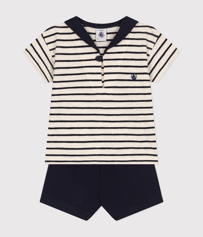 Baby-Set T-Shirt und Shorts aus Jersey weiss AVALANCHE/blau SMOKING