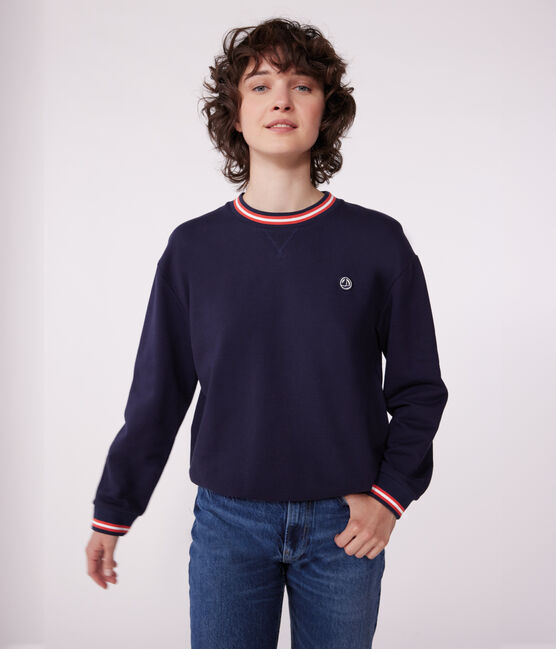 Damen-Sweatshirt aus einfarbiger Baumwolle blau SMOKING