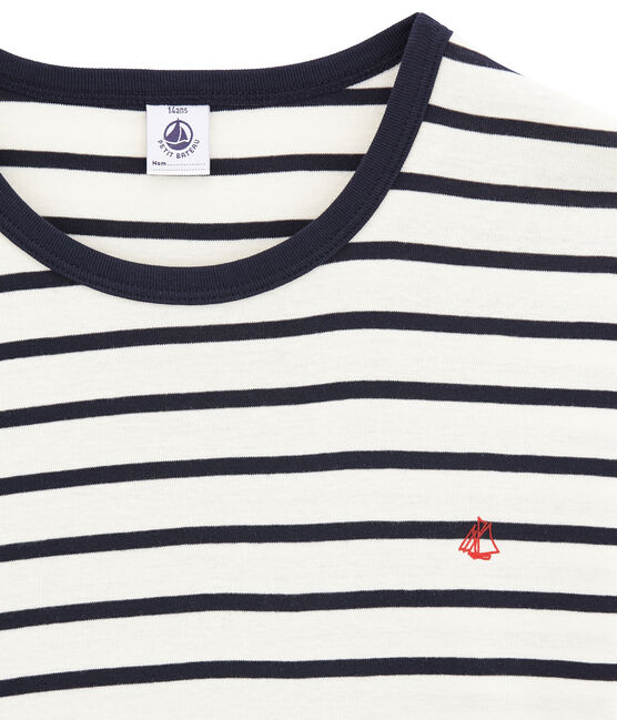 Kinderpyjama aus Rippstrick für Jungen weiss MARSHMALLOW/blau SMOKING