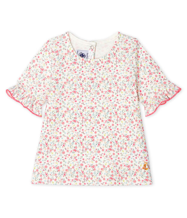 Gemustertes kurz&auml;rmeliges Baby-Kleid f&uuml;r M&auml;dchen weiss/vielfarbig