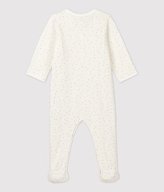 Weißer Baby-Strampler aus Bio-Baumwoll-Velours mit Stern-Motiv weiss MARSHMALLOW/weiss MULTICO