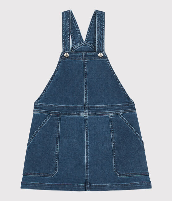 Kinder-Latzkleid aus Bio-Baumwoll-Denim für Mädchen blau DENIM BLEU DELAVE