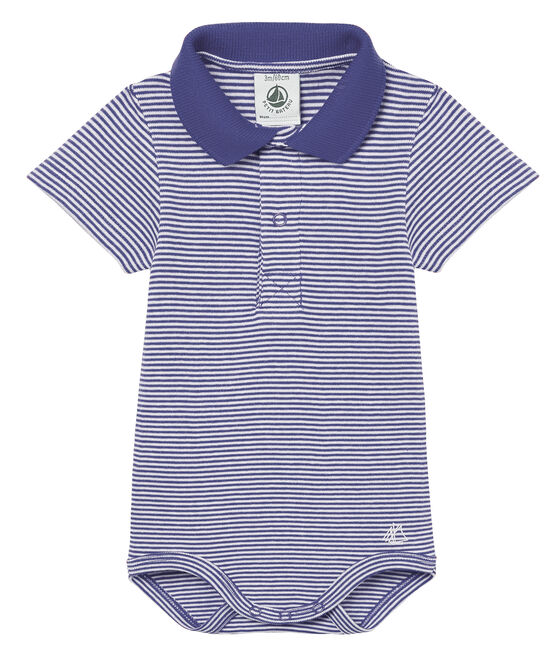 Kurzärmeliger body mit polokragen in ringelstreifenmuster jungen blau RIYADH/weiss MARSHMALLOW