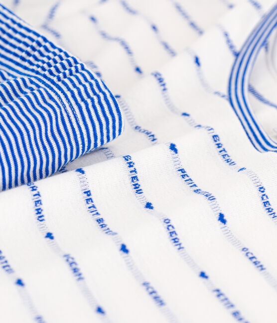 Kurz-Pyjama aus Baumwolle für Damen weiss MARSHMALLOW/blau PERSE