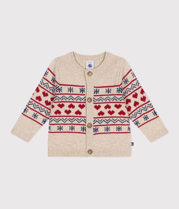 Baby-Cardigan aus Strick mit Wollanteil naturfarben/vielfarbig