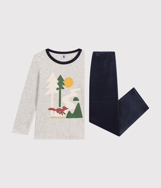 Kinder-Pyjama aus einfarbigem Nicki blau SMOKING/weiss MULTICO