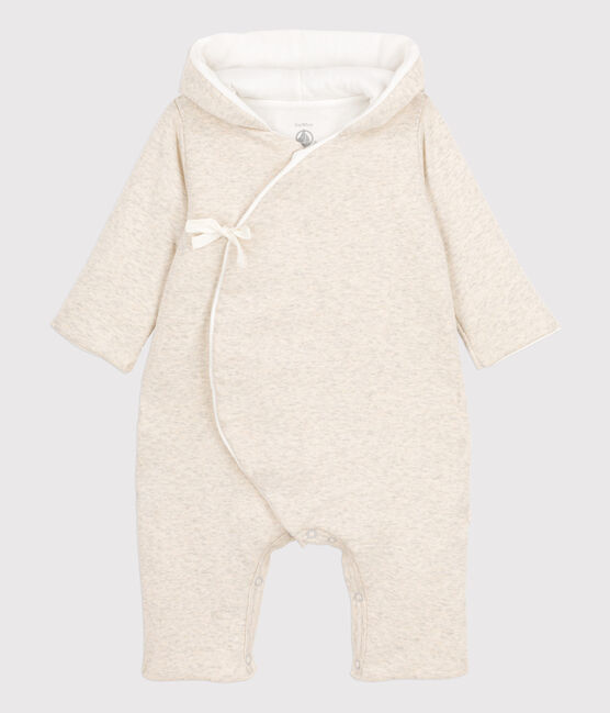 Langer Baby-Overall mit Kapuze aus Bio-Baumwolle in meliertem Grau. beige MONTELIMAR CHINE