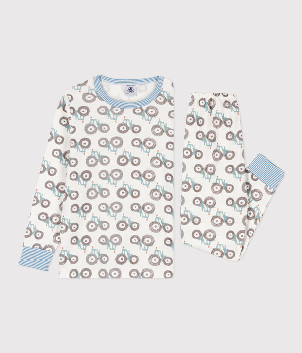 Kinderpyjama aus Baumwolle mit Trecker-Motiv weiss/vielfarbig