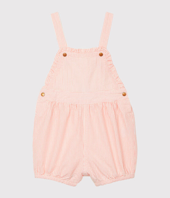 Gestreifte Baby-Kurzlatzhose für Mädchen rosa ROSAKO/weiss MARSHMALLOW