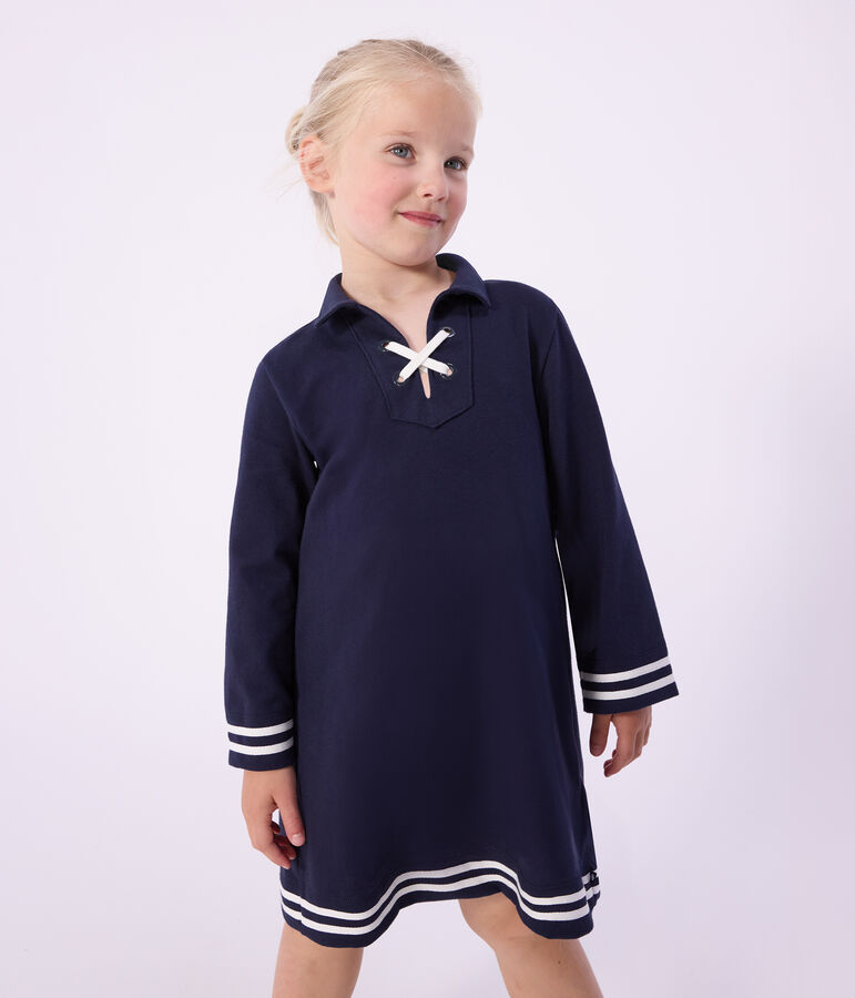 Lang&auml;rmeliges Kinder-Kleid aus einfarbiger Baumwolle blau