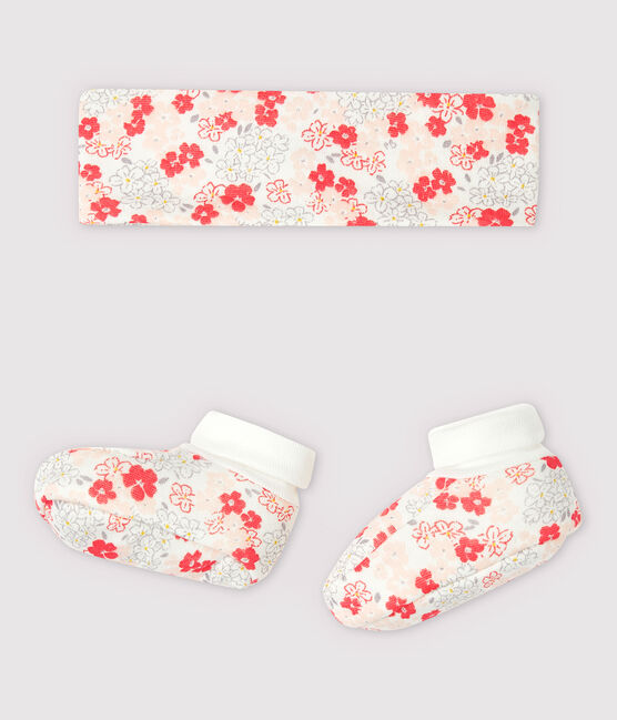 Baby-Set Mädchen mit Haarband und Schuhen mit Blumen-Print aus Bio-Baumwoll-Doppeljersey variante 1