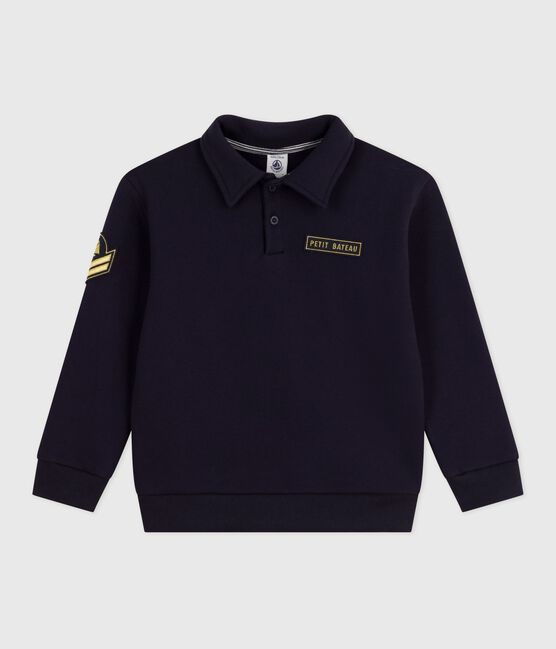 Kinder-Sweatshirt im Polo-Stil aus einfarbiger Baumwolle blau SMOKING
