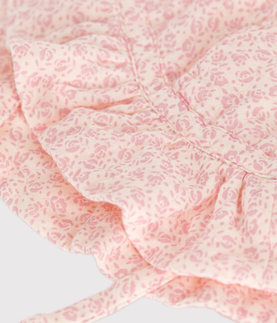 Breitkrempiger Baby-Hut aus Musselin mit rosa Blumenmuster Mädchen variante 1