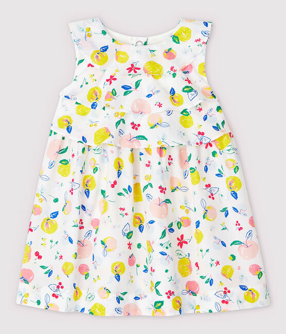 Kurzärmeliges Baby-Kleid aus Popeline für Mädchen weiss MARSHMALLOW/weiss MULTICO
