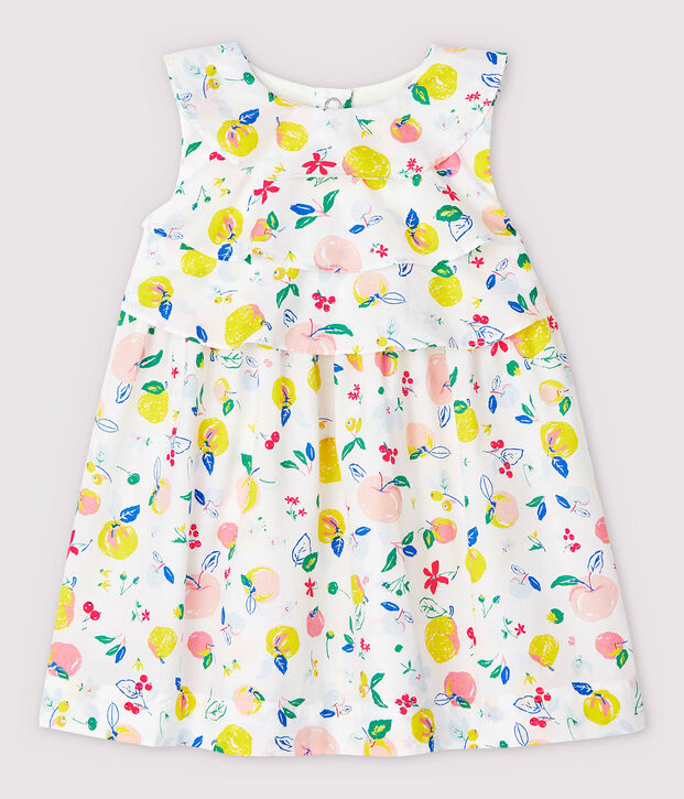 Kurz&auml;rmeliges Baby-Kleid aus Popeline f&uuml;r M&auml;dchen weiss/vielfarbig