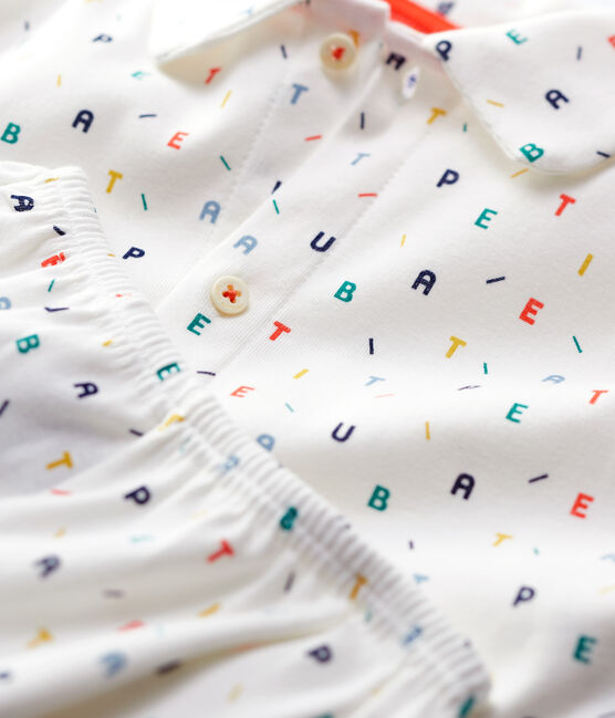 Kinderpyjama aus Bio-Baumwolle mit mehrfarbigem Buchstaben-Print für Jungen weiss MARSHMALLOW/weiss MULTICO
