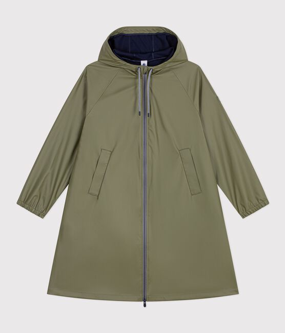 Lange Damen-Regenjacke mit zwei Farben grün OLIVINE