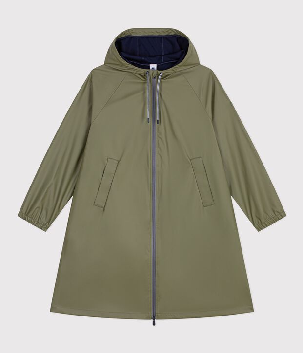 Lange Damen-Regenjacke mit zwei Farben OLIVINE