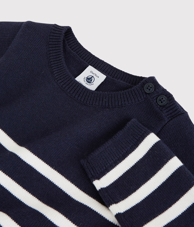 Baby-Kleid aus Wolle und Baumwolle f&uuml;r M&auml;dchen blau/weiss