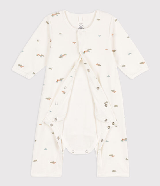 Baby-Bodyjama aus Baumwolle weiss MARSHMALLOW/weiss MULTICO