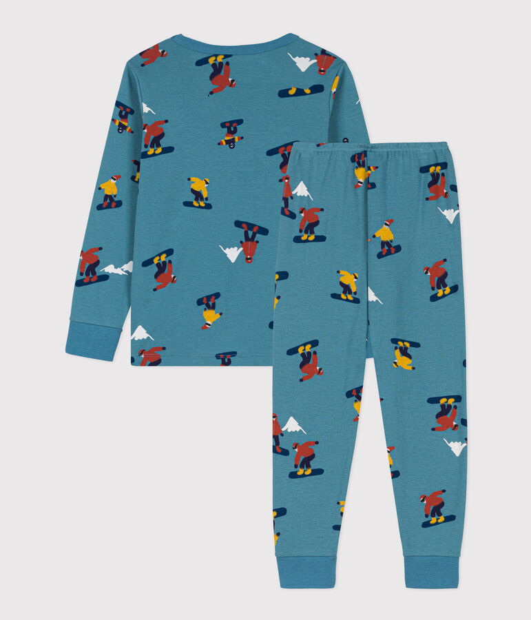Kinderpyjama aus Baumwolle mit Snowboard-Motiv blau/vielfarbig