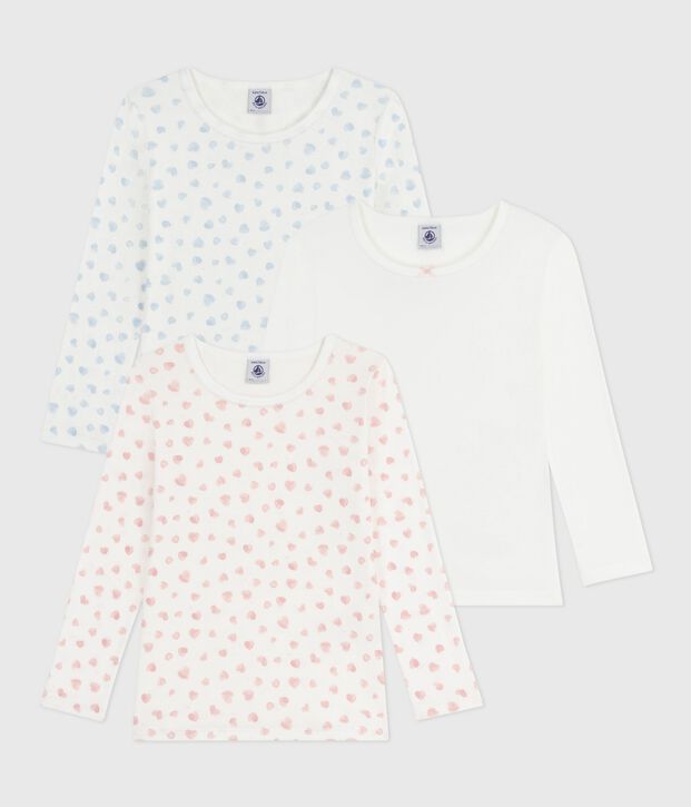 Set lang&auml;rmeliger Kinder T-Shirts aus Baumwolle mit Herzmotiv vielfarbig