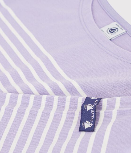 Kinder-Streifenshirt Marinière aus Baumwolle violett SQUAW/ MILK