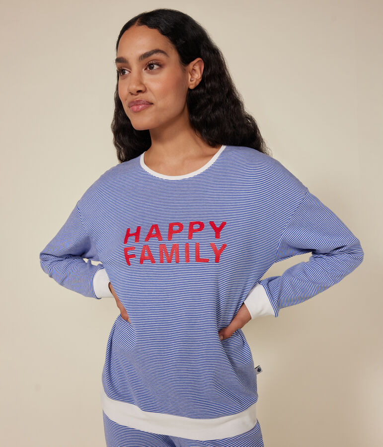 Damen-Pyjama aus gestreifter Baumwolle blau/weiss