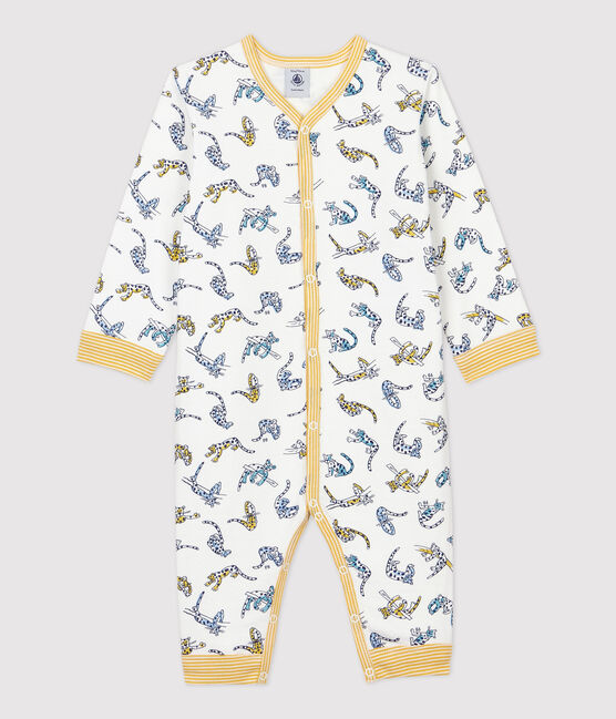 Baby-Strampler ohne Füße aus Baumwolle mit Panther-Muster weiss MARSHMALLOW/weiss MULTICO