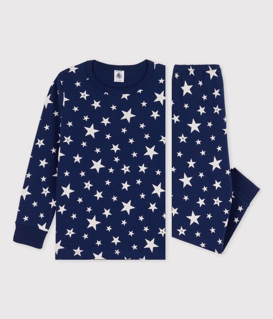 Kinderpyjama aus Baumwolle mit Sternenmuster blau MEDIEVAL/weiss MARSHMALLOW