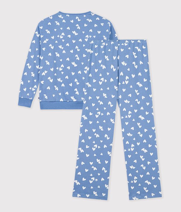 Damen-Pyjama aus Baumwolle mit Herzmotiv blau/weiss