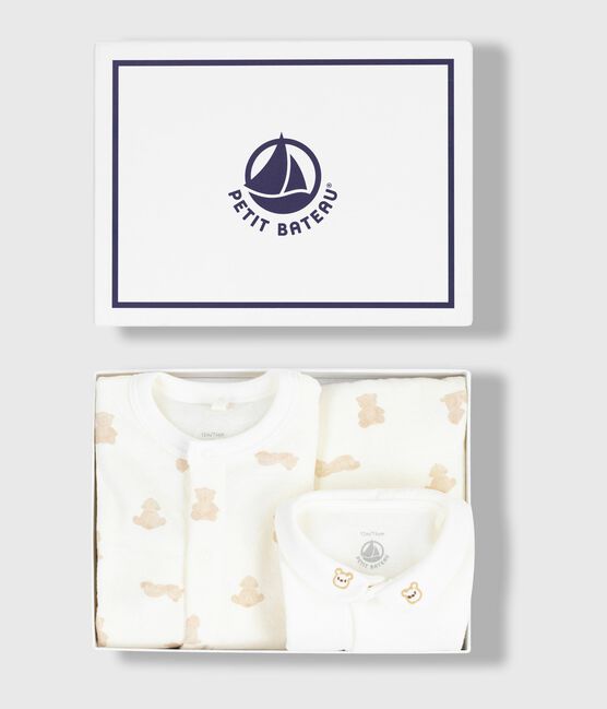 3-teiliges Baby-Geschenkset aus Baumwolle mit Bärenmotiv MARSHMALLOW/ BRUN