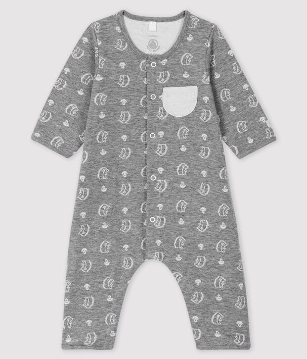 Baby-Langoverall mit Jacquard-Muster und Igel-Motiv aus Doppeljersey grau/weiss