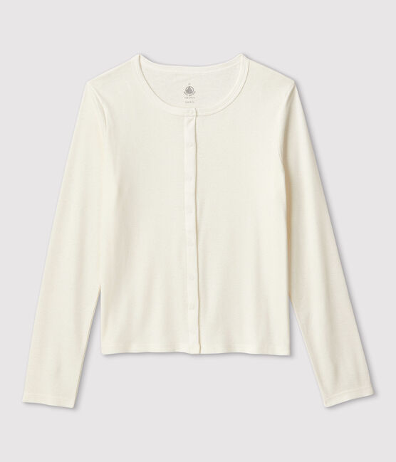 Einfarbiger Cardigan aus Baumwolle/Leinen Damen weiss MARSHMALLOW