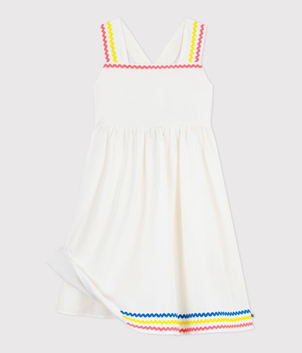 Langes Kinder-Tr&auml;gerkleid aus Baumwolle weiss