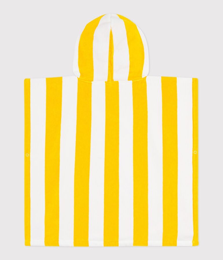 Kinder-Badeponcho aus Baumwollfrottee mit Streifen gelb/weiss