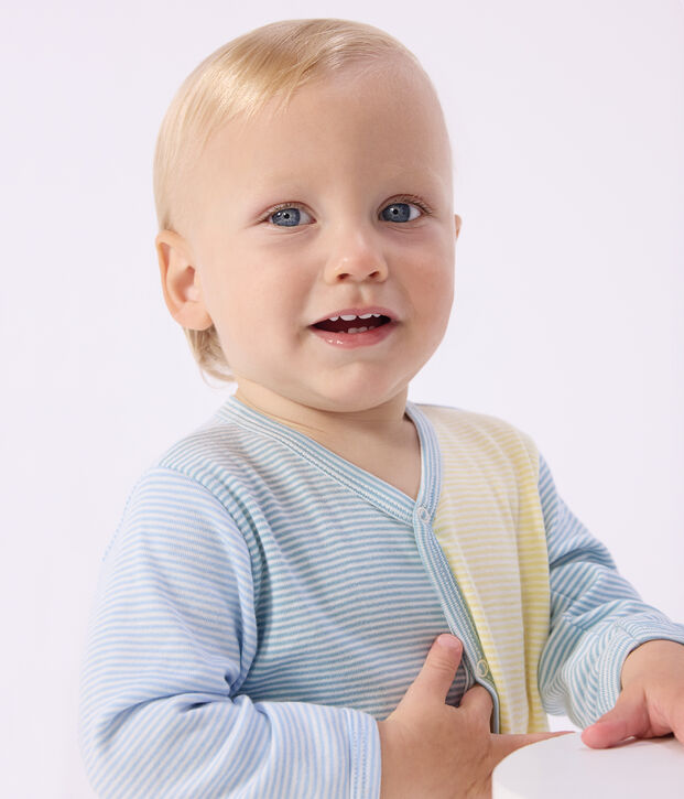 Strampler aus Baumwolle mit Streifen gr&uuml;n/weiss