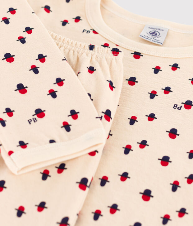 Kinderpyjama aus Doppeljersey naturfarben/rot/vielfarbig