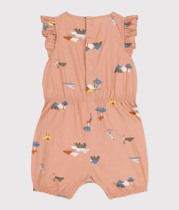 Baby-Kurzoverall aus bedrucktem Popeline beige/vielfarbig