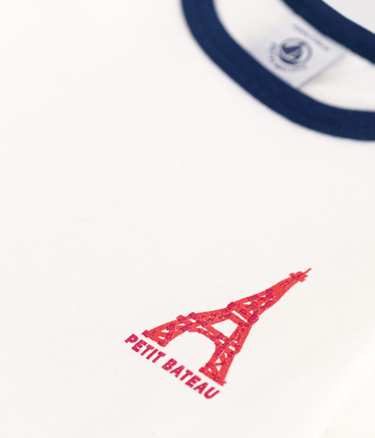 Kurz&auml;rmeliges Kinder-Kleid aus Baumwolle f&uuml;r M&auml;dchen weiss MARSHMALLOW/blau MEDIEVAL