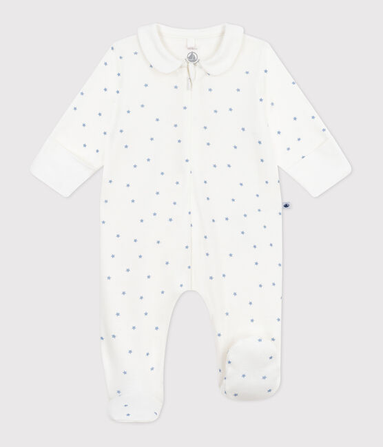 Strampler aus Baumwolle mit Sternenkragen weiss MARSHMALLOW/blau ALASKA