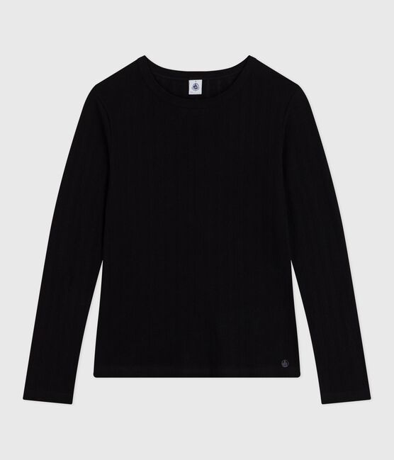 Langärmeliges Damen-T-Shirt L’Iconique aus Baumwolle mit Lochstickerei schwarz BLACK