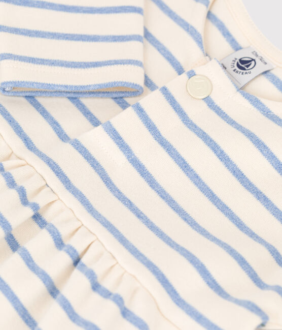 Langärmeliges Babykleid aus Baumwolle mit Marinestreifen weiss AVALANCHE/ SKY CHINE