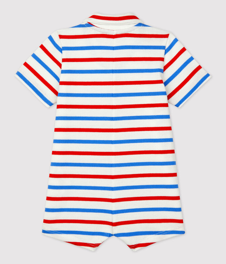 Baby-Kurzoverall aus dickem Jersey weiss MARSHMALLOW/weiss MULTICO