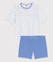 Kurz-Pyjama aus Baumwolle für Damen weiss MARSHMALLOW/blau PERSE