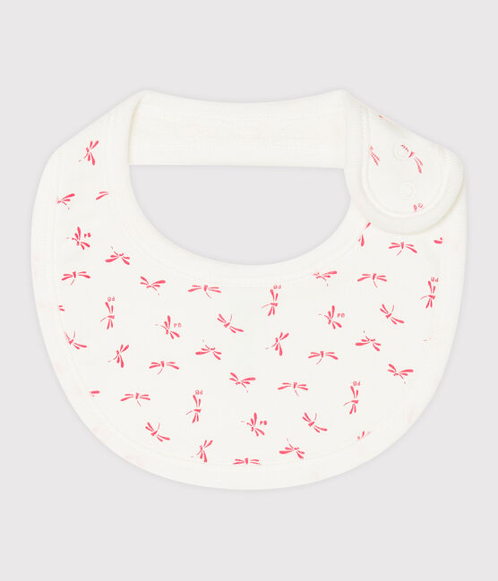 Baby-Lätzchen aus Rippstrick weiss MARSHMALLOW/rosa GROSEILLER