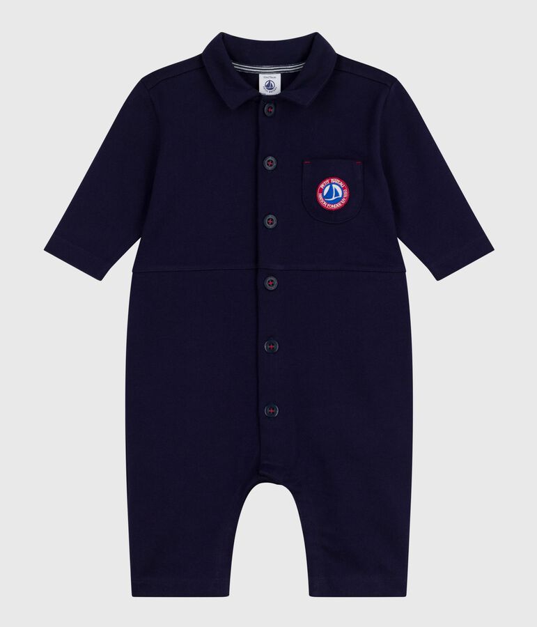 Langer Baby-Overall aus einfarbiger Baumwolle im Tankwart-Stil blau