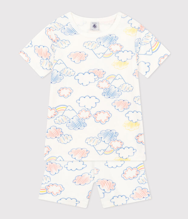 Kurzer Kinderpyjama aus Baumwolle mit Regenbogen-Printmotiv weiss/vielfarbig