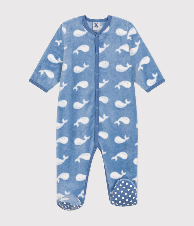 Baby Overall-Pyjama aus Fleece blau/weiss